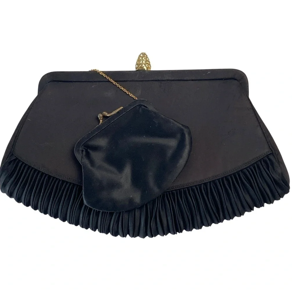 Vintage Magid 60’s Pleated Clutch with Rhinestone Clasp and Baby Coin Bag